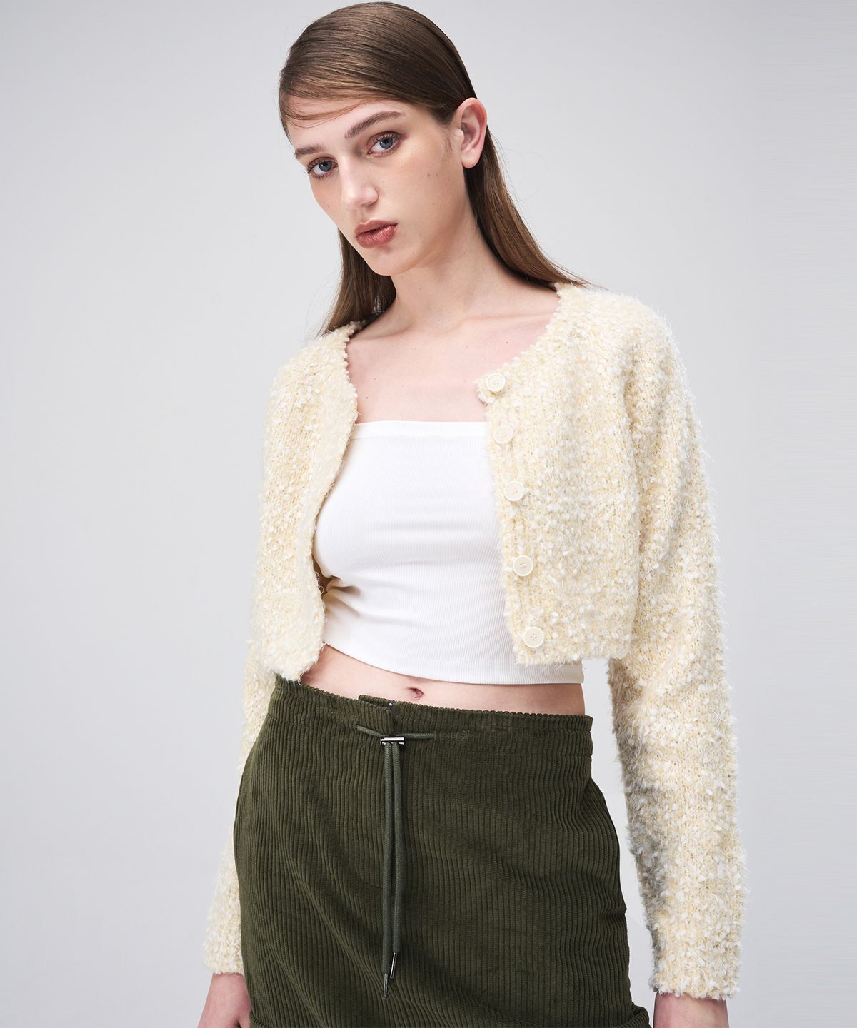 에트몽(ETMON) Snow Crop Knit Cardigan  Cream Yellow