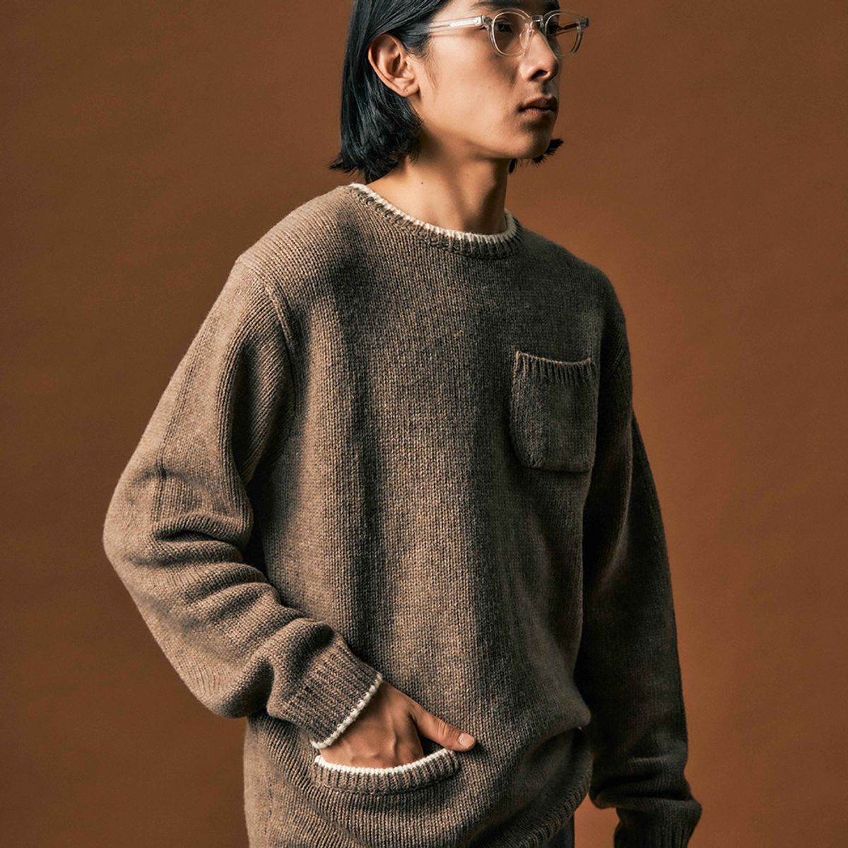 에드워드맥스(EDWARDMAX) 투포켓 라운드넥 (브라운)