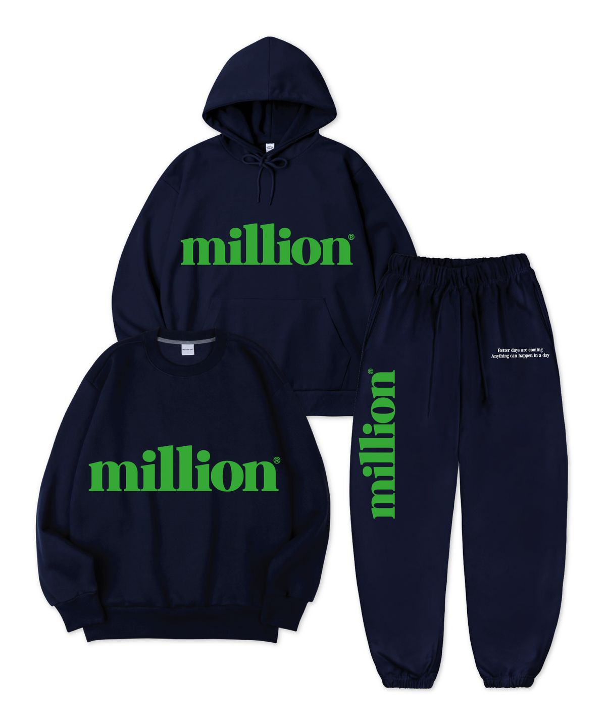 밀리언데이(MILLION DAY) MILLION BIG LOGO SETUP [SWEATSHIRT / HOODIE SELECT 1]