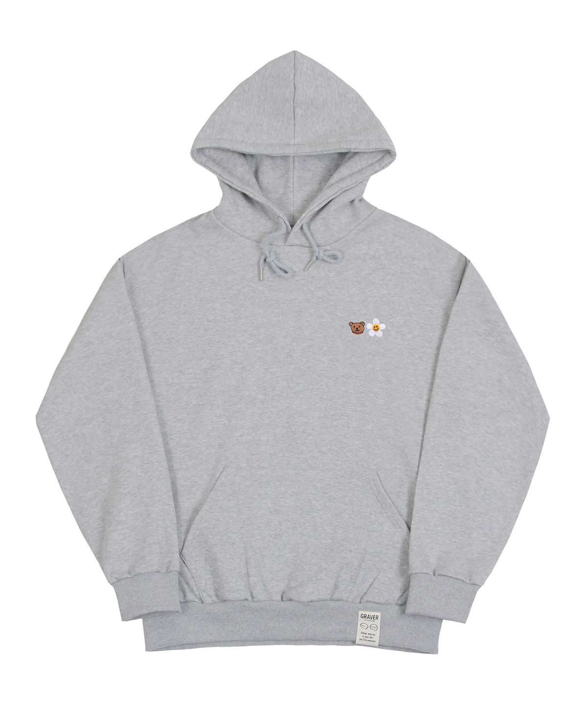 그레이버(GRAVER) [UNISEX]스몰 플라워 베어 페이스 자수 스마일 후드티_그레이