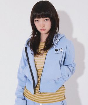 DAISY CROP ZIP HOODIE (SKY BLUE)