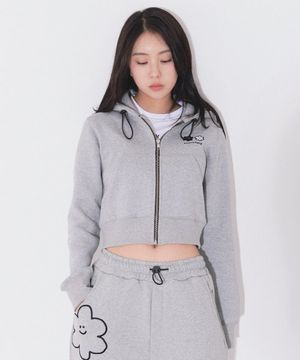 DAISY CROP ZIP HOODIE (GREY)