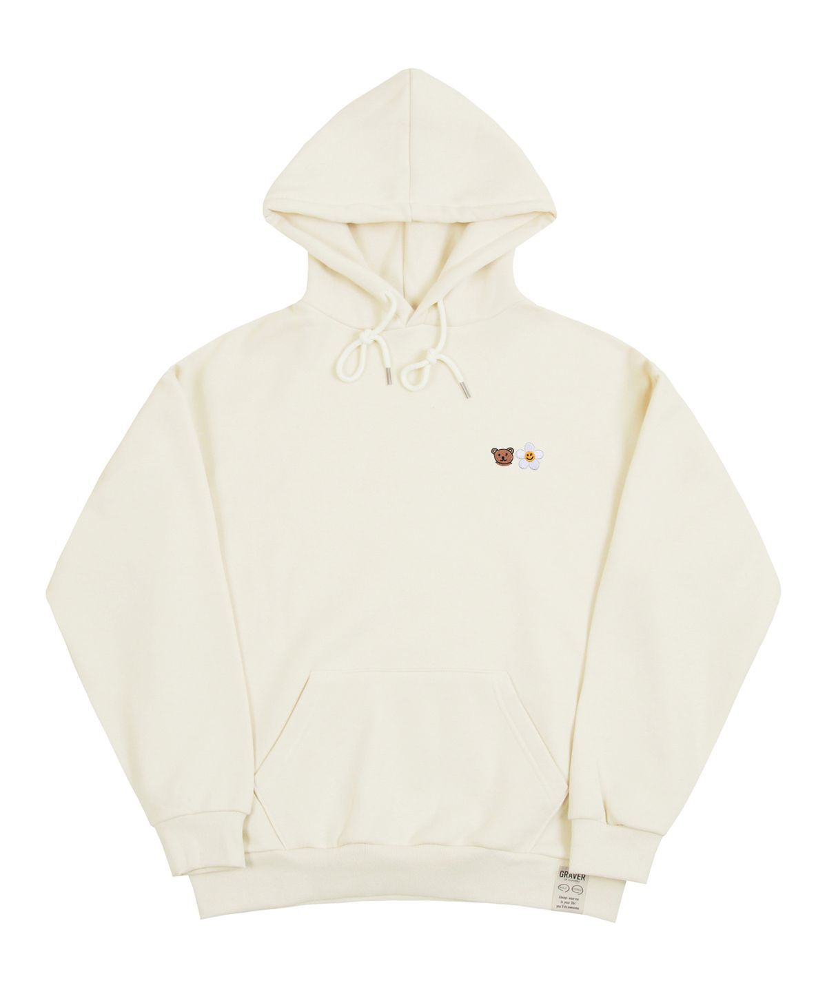 그레이버(GRAVER) [UNISEX]스몰 플라워 베어 페이스 자수 스마일 후드티_크림