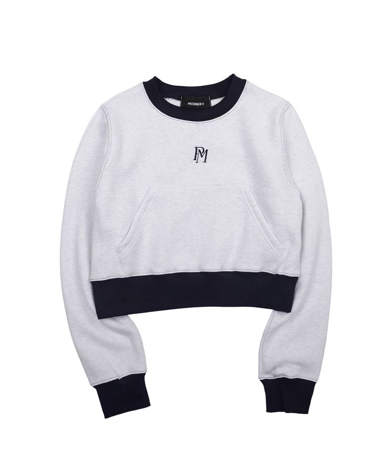 OFFICIAL STITCH CROP SWEATSHIRTS (WHITE MELANGE)