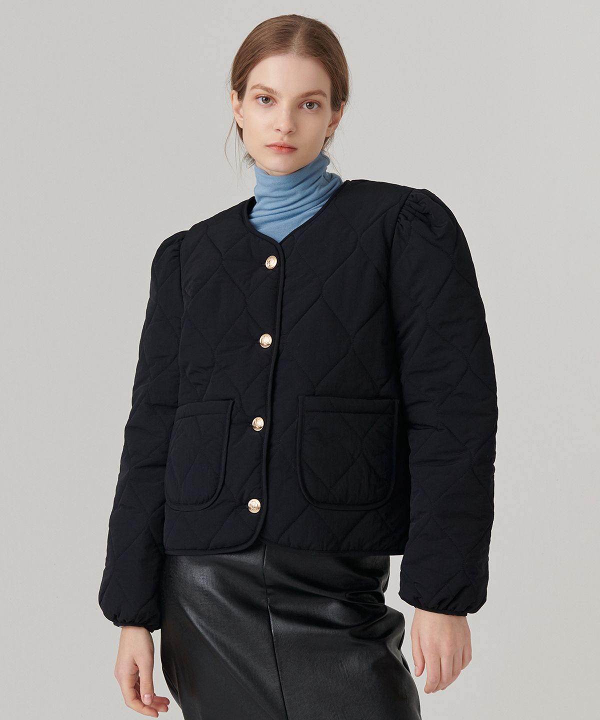 씨엘로(CIELO) 22 FW 셔링 퀼팅 점퍼 (블랙)