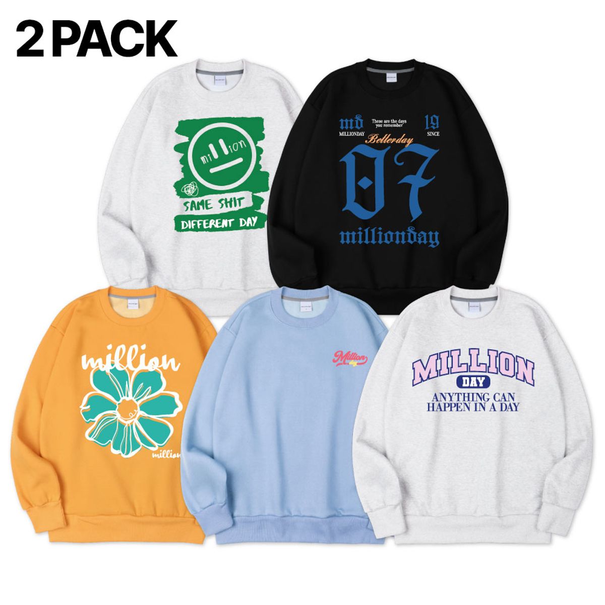 밀리언데이(MILLION DAY) MILLION BEST GRAPHIC SWEATSHIRTS[2 PACK]