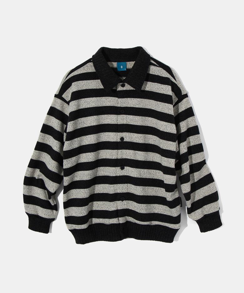 Striped collar cardigan shirt C7 Oatmeal&Black