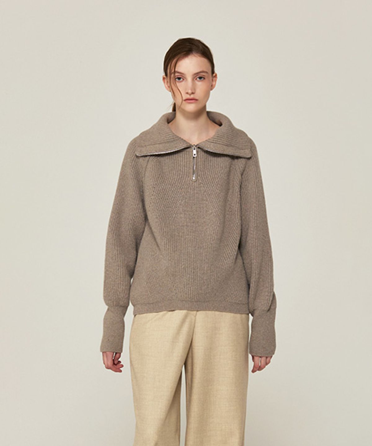아바몰리(AVA MOLLI) HALF ZIPUP KNIT PULLOVER (L/BROWN)