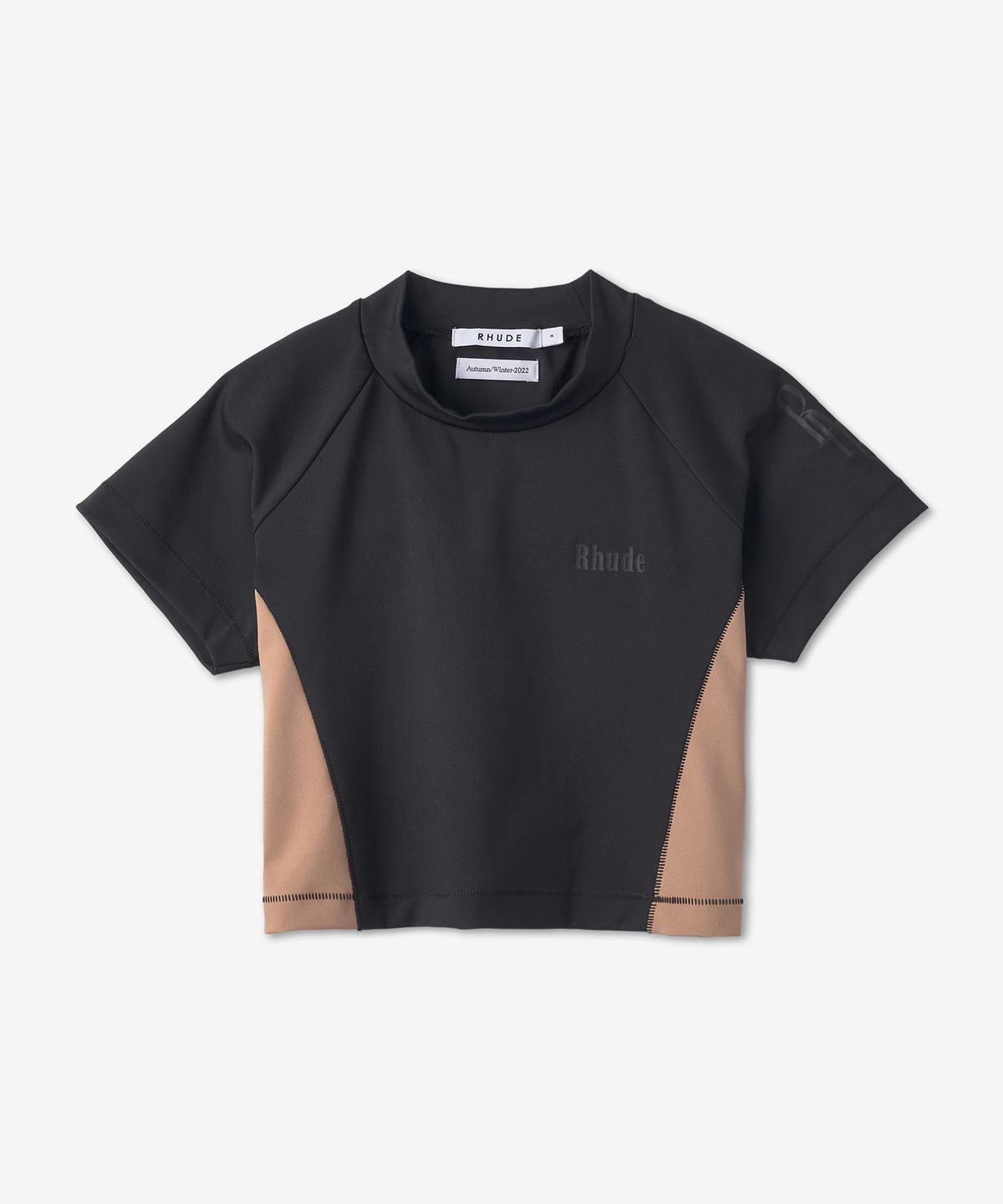 루드(RHUDE) 모크 넥 스포츠 반소매 티셔츠 - 블랙:누드 / RHFW22TT086650171017