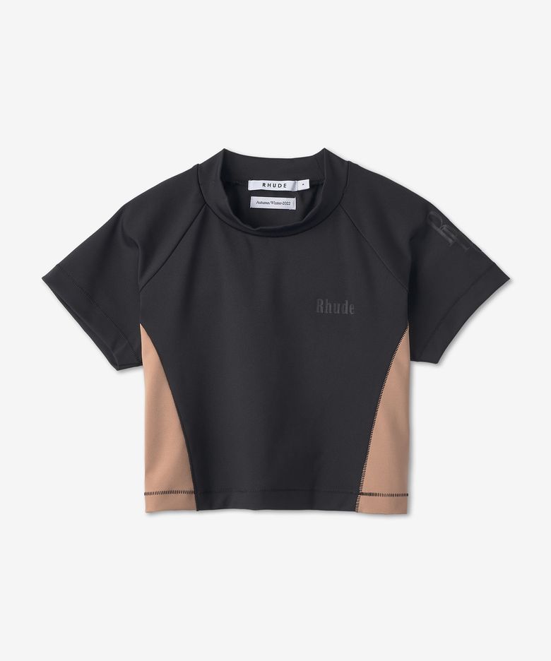 모크 넥 스포츠 반소매 티셔츠 - 블랙:누드 / RHFW22TT086650171017