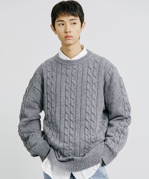 FTTS 체인 케이블 캐시라이크 루즈핏 스웨터 그레이