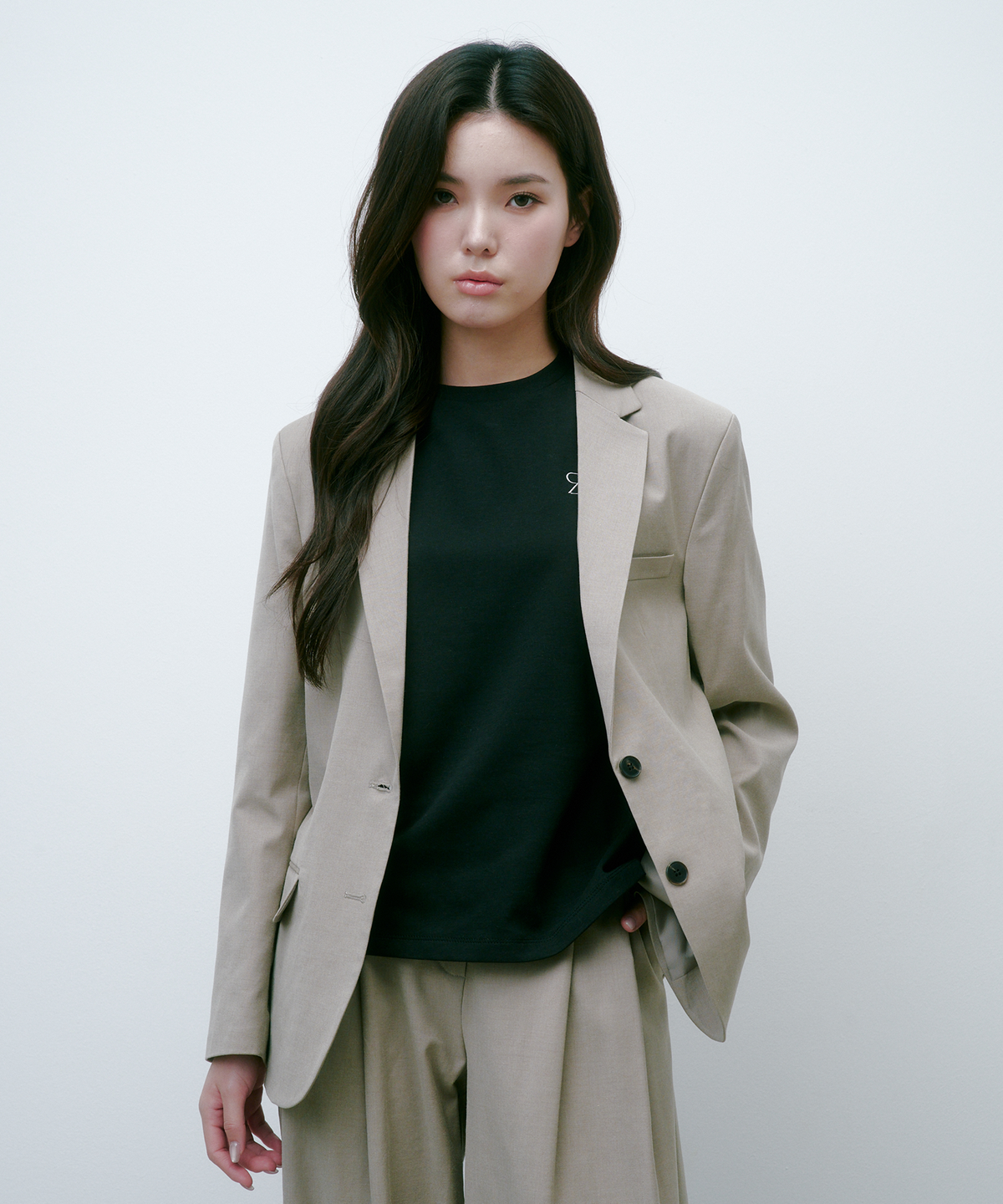 솔트앤초콜릿(SALT AND CHOCOLATE) (셋업) 세미오버핏 울 블레이져 베이지 4W223D301