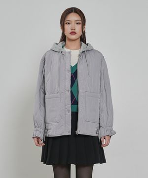 여성 후드 탈부착 퀼팅 점퍼 (라이트그레이)