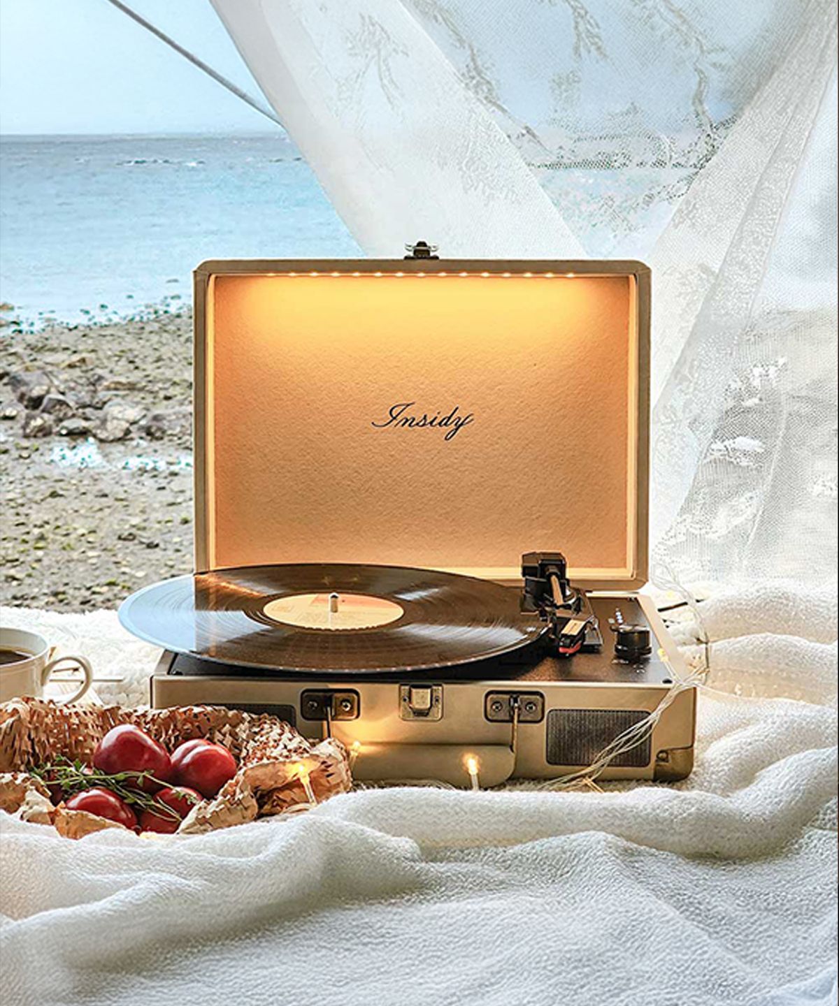 인사이디(INSIDY) [완전무선] 휴대용 무드등 LP 턴테이블 블루투스 스피커 프리미엄 핸드메이드 IBT-Retro LED