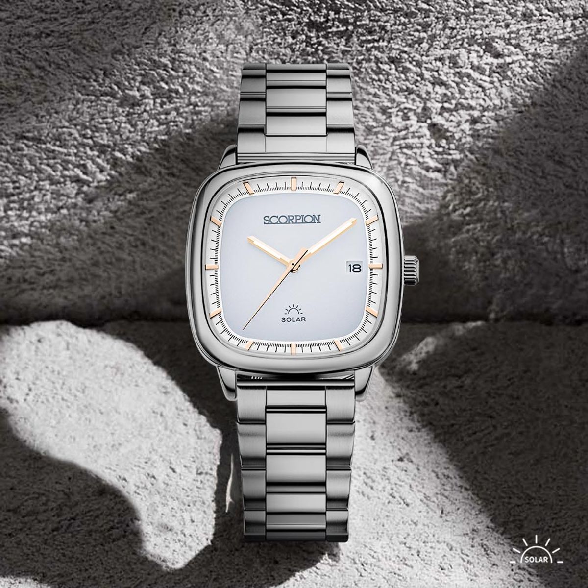 스콜피온(SCORPION) 37mm 빛 충전 솔라 무브먼트 남성 메탈 손목시계 S12M-WH