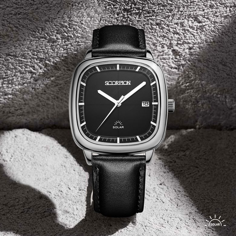 37mm 빛 충전 솔라 무브먼트 남성 가죽 손목시계 S12L-BK