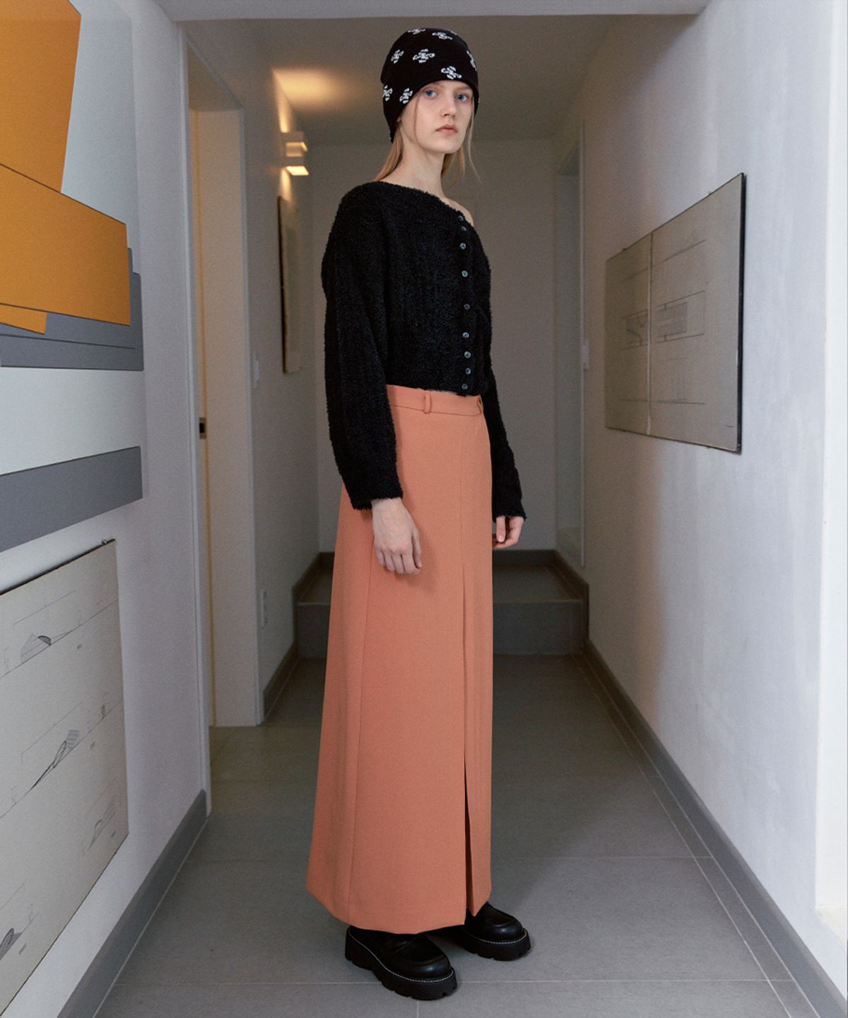 시눈(SINOON) STRIPE MAXI LONG SKIRT (ORANGE)