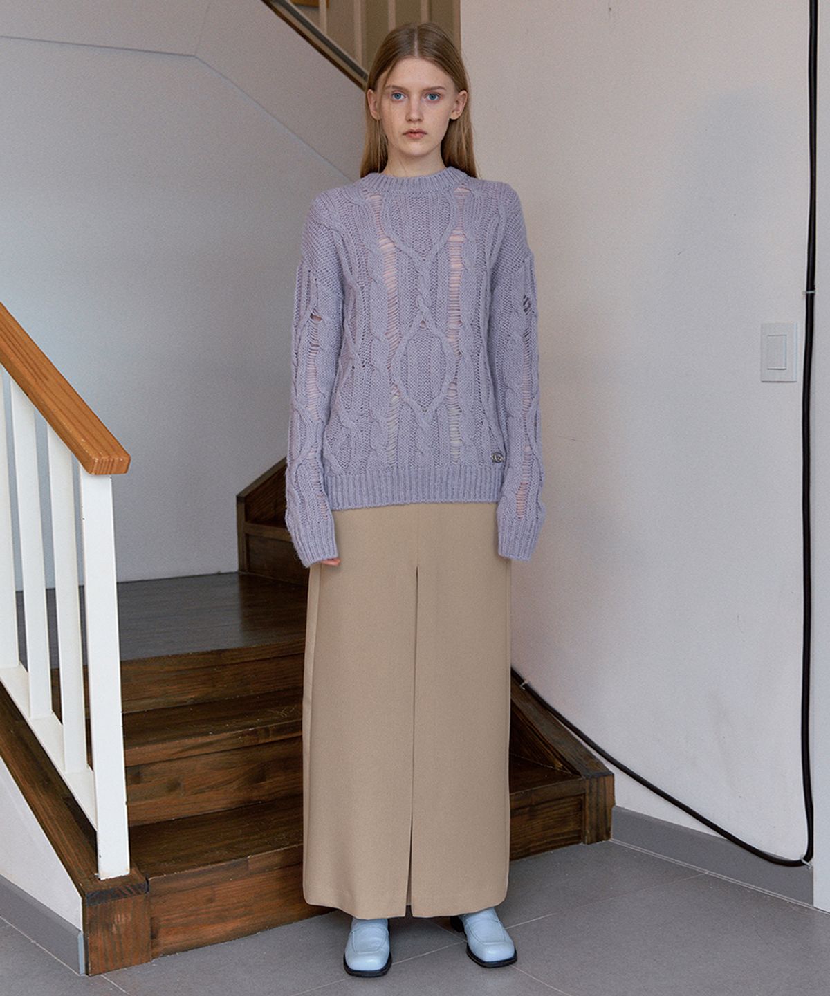 시눈(SINOON) STRIPE MAXI LONG SKIRT (BEIGE)