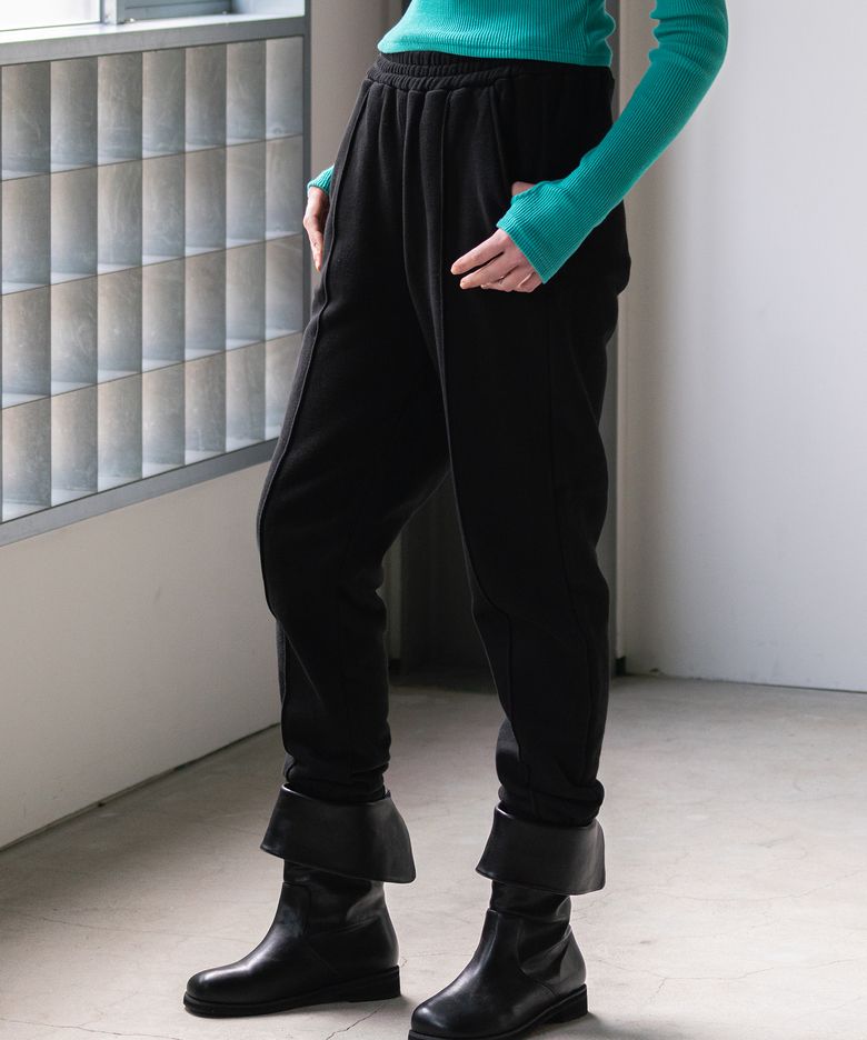 Front Stitch Waistband Brushed Cotton Jogger Pants Black