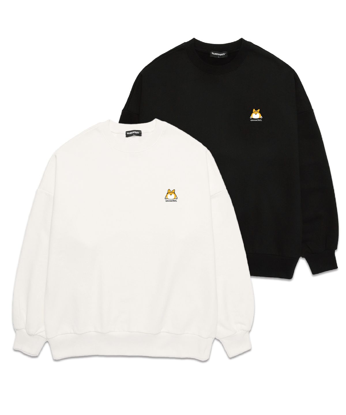 밴웍스(VANNWORKS) [2PACK] 웰시코기 버트 기모 오버핏 맨투맨 (VNCMIX407)