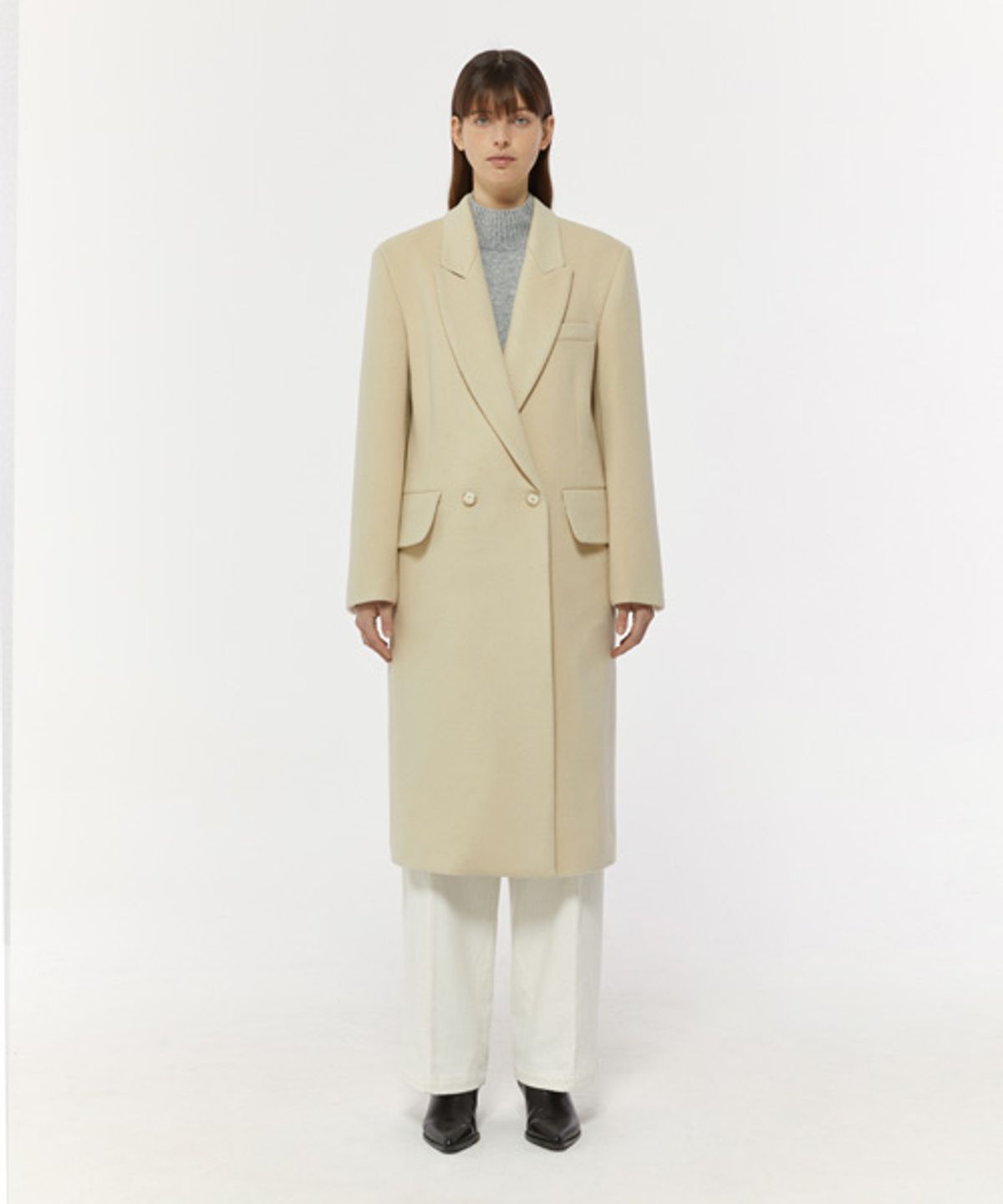 레이디 볼륨(LADY VOLUME) SOLID ROUND POCKET COAT_LIGHT YELLOW