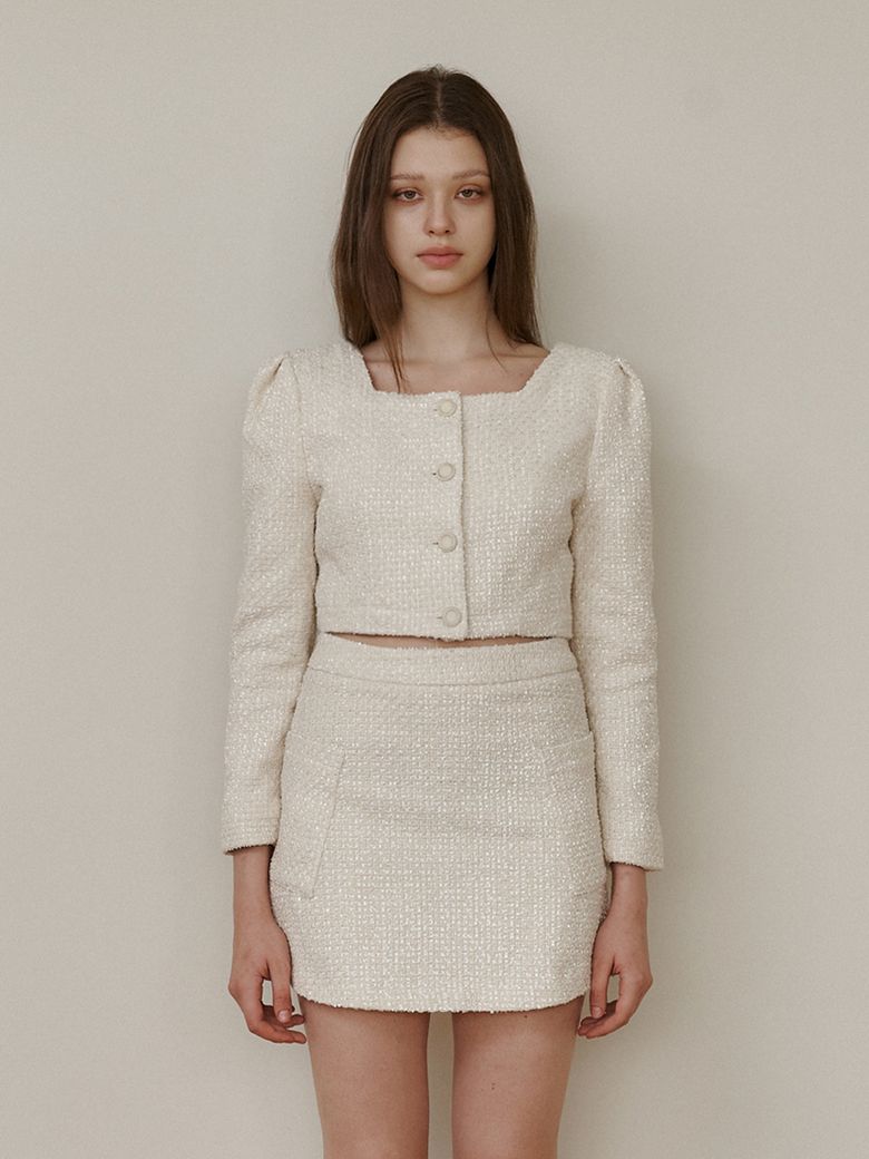 ivory pearl tweed blouse jacket