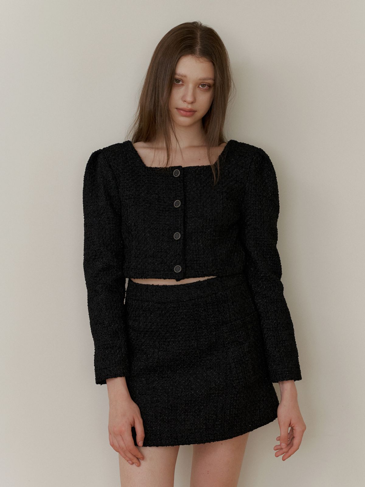 카인더베이비(KINDABABY) black pearl tweed blouse jacket
