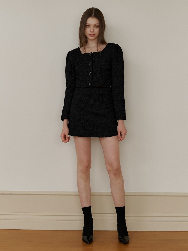 black pearl tweed mini skirt