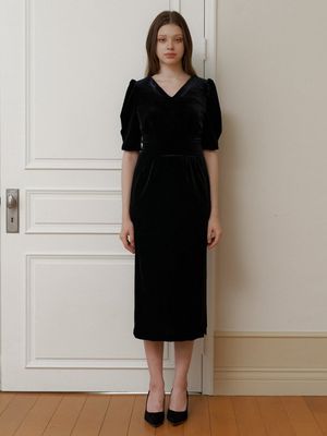 classy black velvet long dress