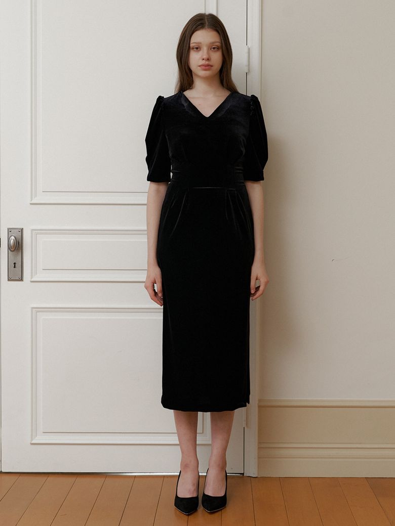 classy black velvet long dress