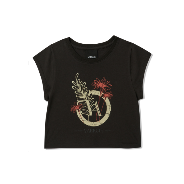 VA BOTANICAL CAP SLEEVE T-SHIRT_BLACK