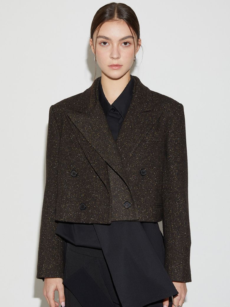 Peaked Collar Wool Crop Jacket_Brown 피크드 카라 울 크롭 자켓_브라운
