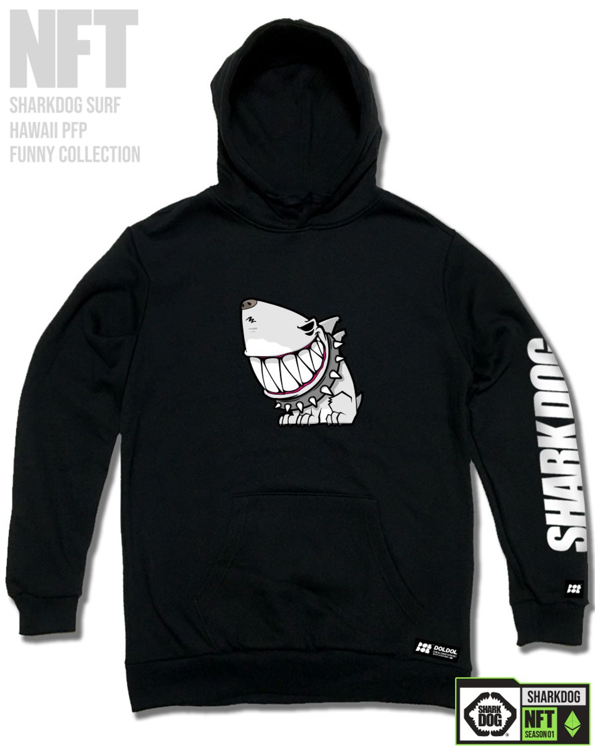 돌돌(DOLDOL) SHARK-DOG-HOODY-212 샤크독 서핑 하와이 NFT 캐릭터 그래픽 후드티 후디