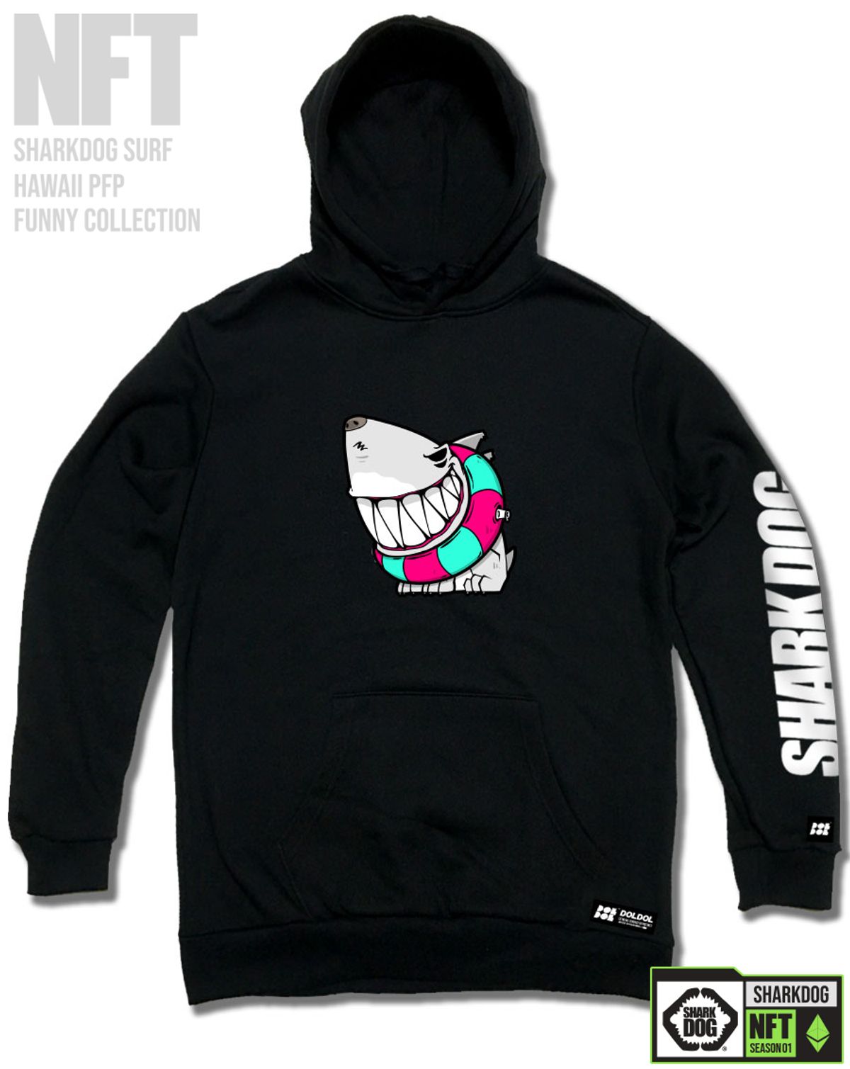 돌돌(DOLDOL) SHARK-DOG-HOODY-213 샤크독 서핑 하와이 NFT 캐릭터 그래픽 후드티 후디
