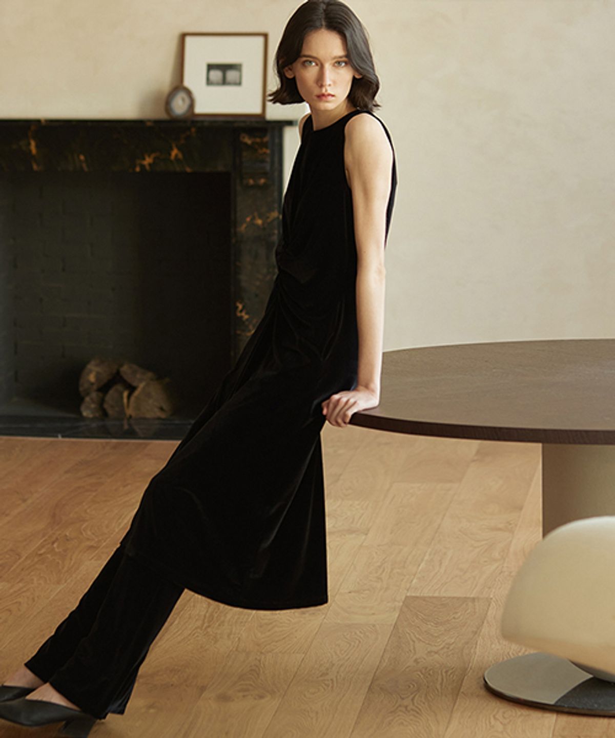 더룸(THELOOM) VELVET BANDING PANTS_BLACK