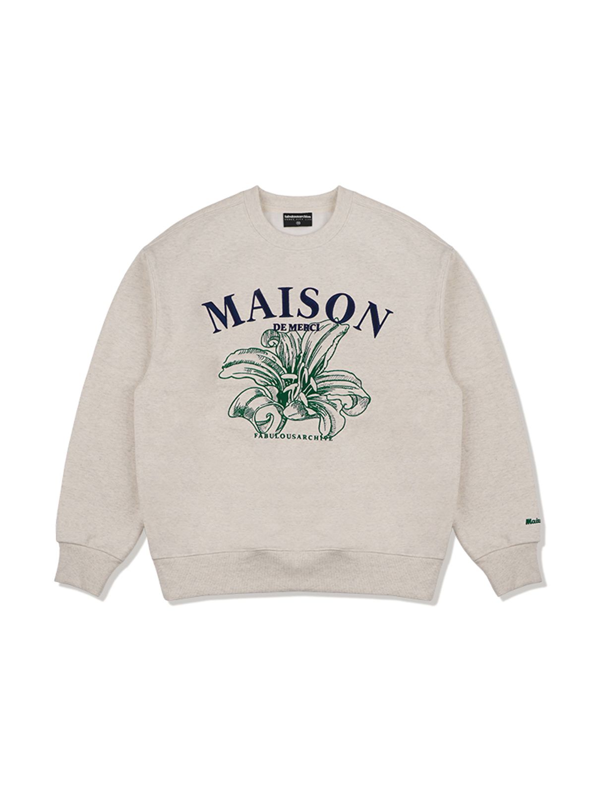 라 메종 스튜디오(LA MAISON STUDIO) UNISEX 르리스 엠보 자수 맨투맨 오트밀그린(FCC3TS478M)