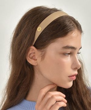 HB036 Light Brown Leather Logo Hairband