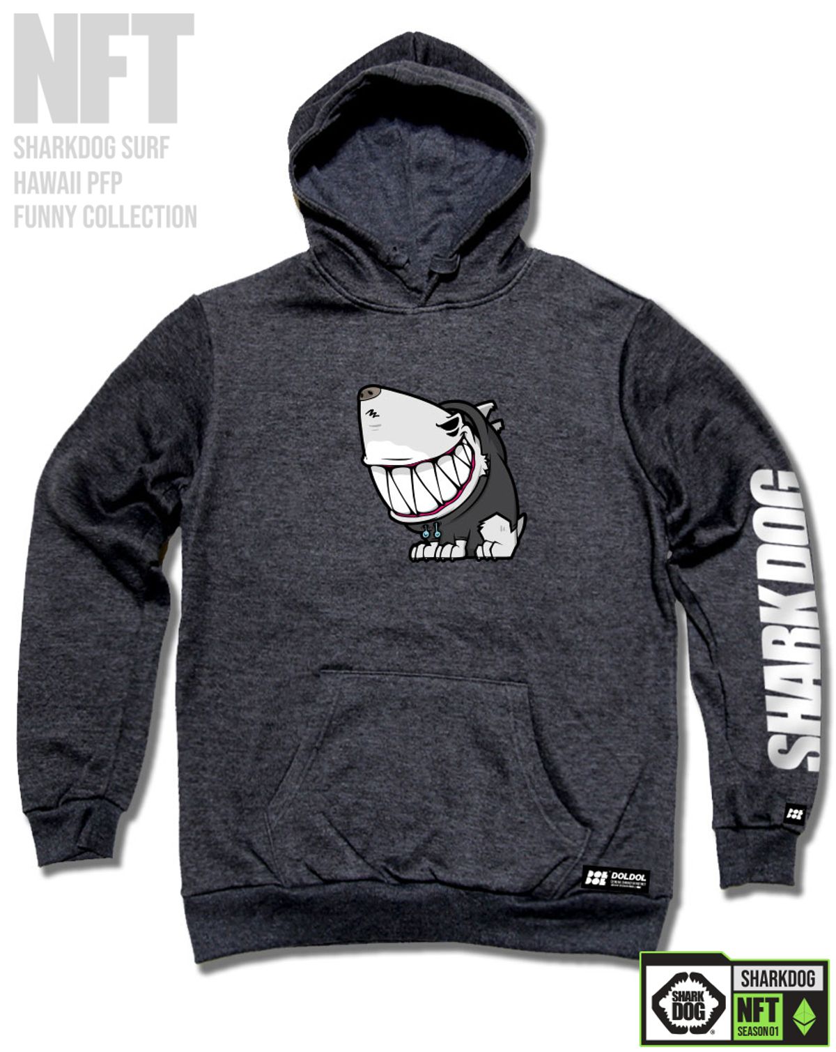 돌돌(DOLDOL) SHARK-DOG-HOODY-215 샤크독 서핑 하와이 NFT 캐릭터 그래픽 후드티 후디