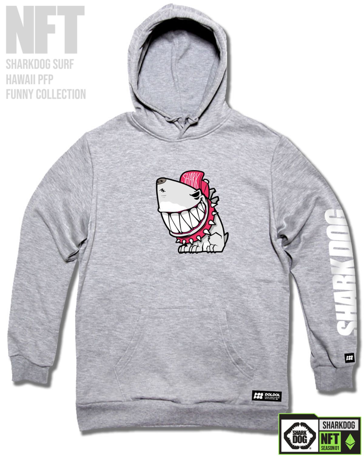 돌돌(DOLDOL) SHARK-DOG-HOODY-216 샤크독 서핑 하와이 NFT 캐릭터 그래픽 후드티 후디