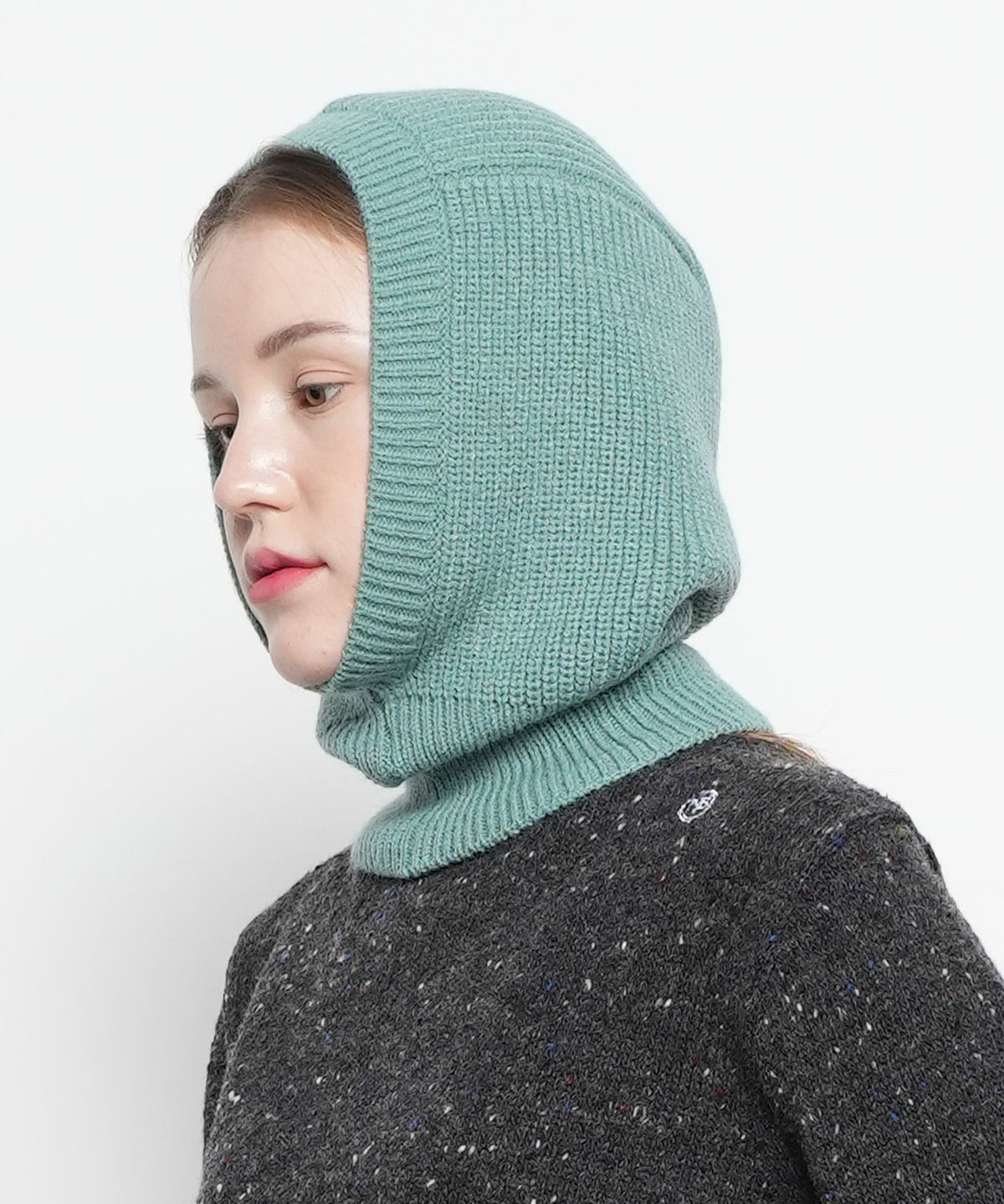 에이본(THE-ABON) 유니섹스 베이직 니트 바라클라바 그린