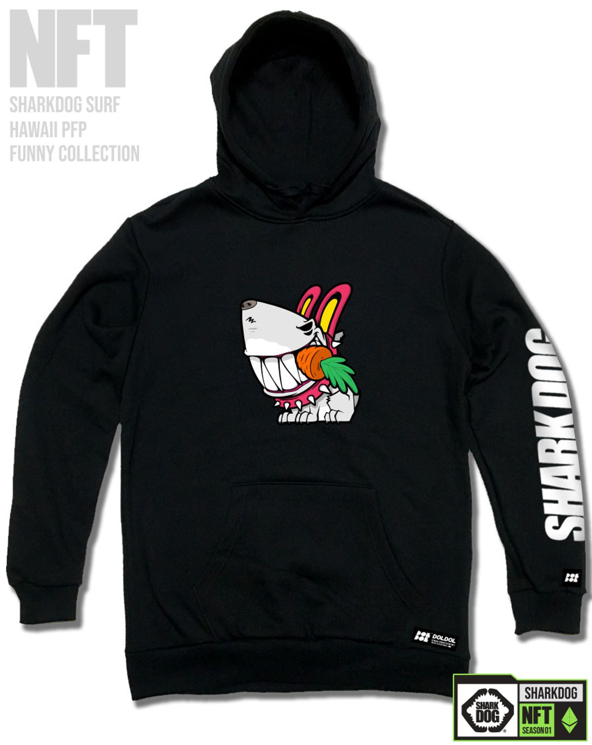 돌돌(DOLDOL) SHARK-DOG-HOODY-218 샤크독 서핑 하와이 NFT 캐릭터 그래픽 후드티 후디
