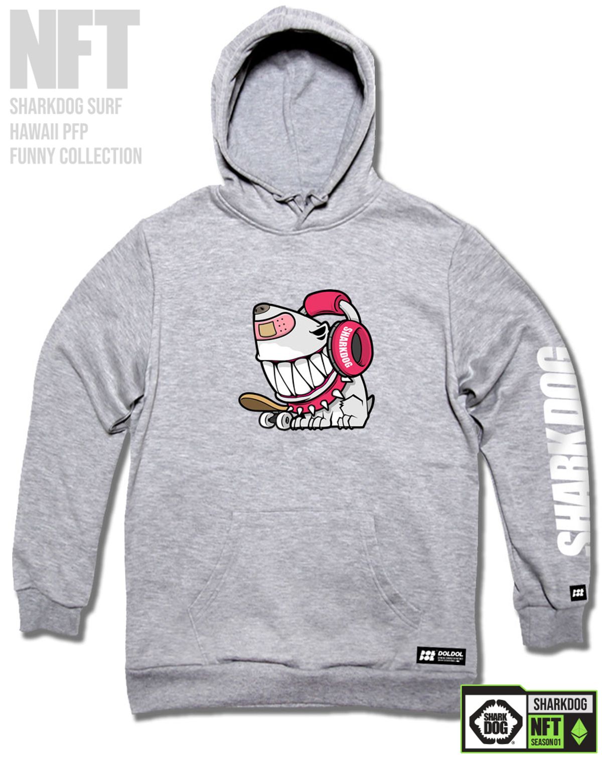 돌돌(DOLDOL) SHARK-DOG-HOODY-219 샤크독 서핑 하와이 NFT 캐릭터 그래픽 후드티 후디