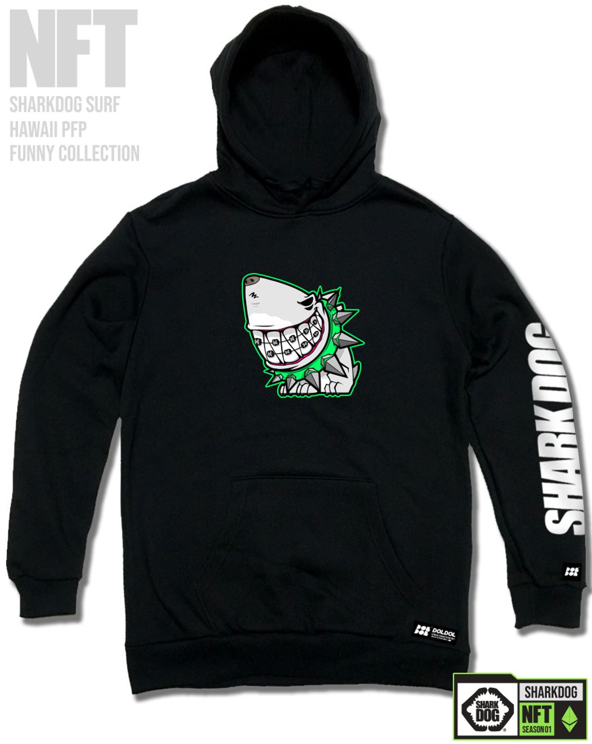 돌돌(DOLDOL) SHARK-DOG-HOODY-220 샤크독 서핑 하와이 NFT 캐릭터 그래픽 후드티 후디