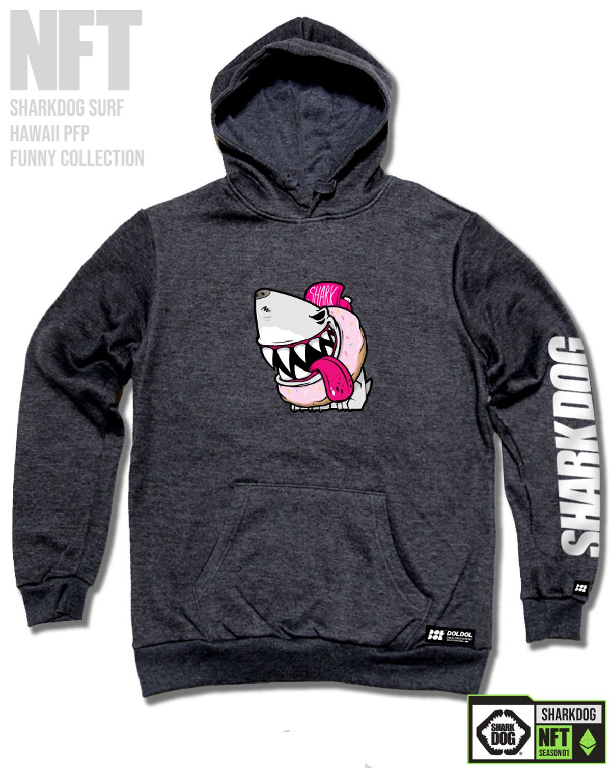 돌돌(DOLDOL) SHARK-DOG-HOODY-221 샤크독 서핑 하와이 NFT 캐릭터 그래픽 후드티 후디