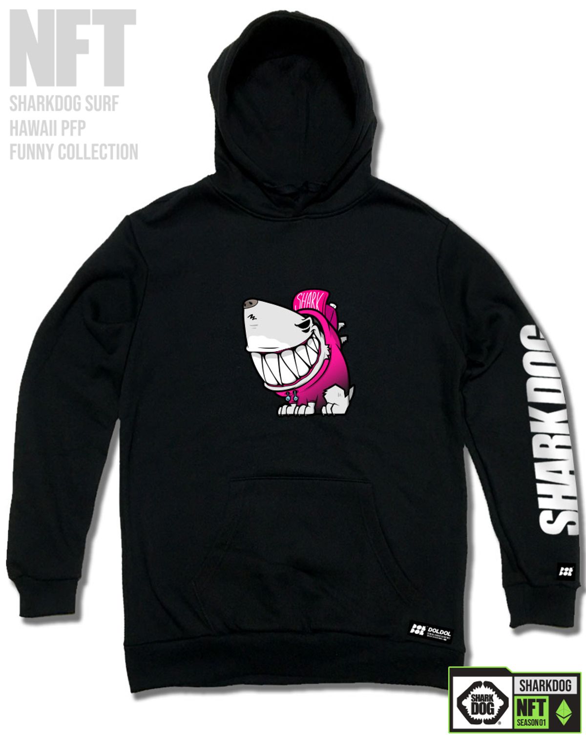 돌돌(DOLDOL) SHARK-DOG-HOODY-222 샤크독 서핑 하와이 NFT 캐릭터 그래픽 후드티 후디