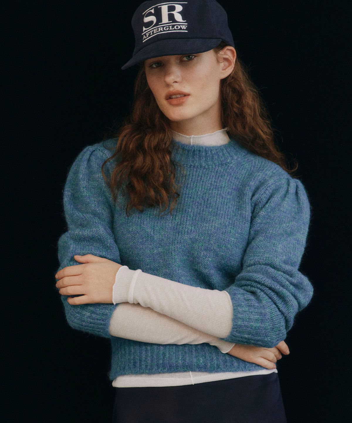 쏘이르(SO IR) PUFFY SLEEVE KNIT - BLUEGREEN