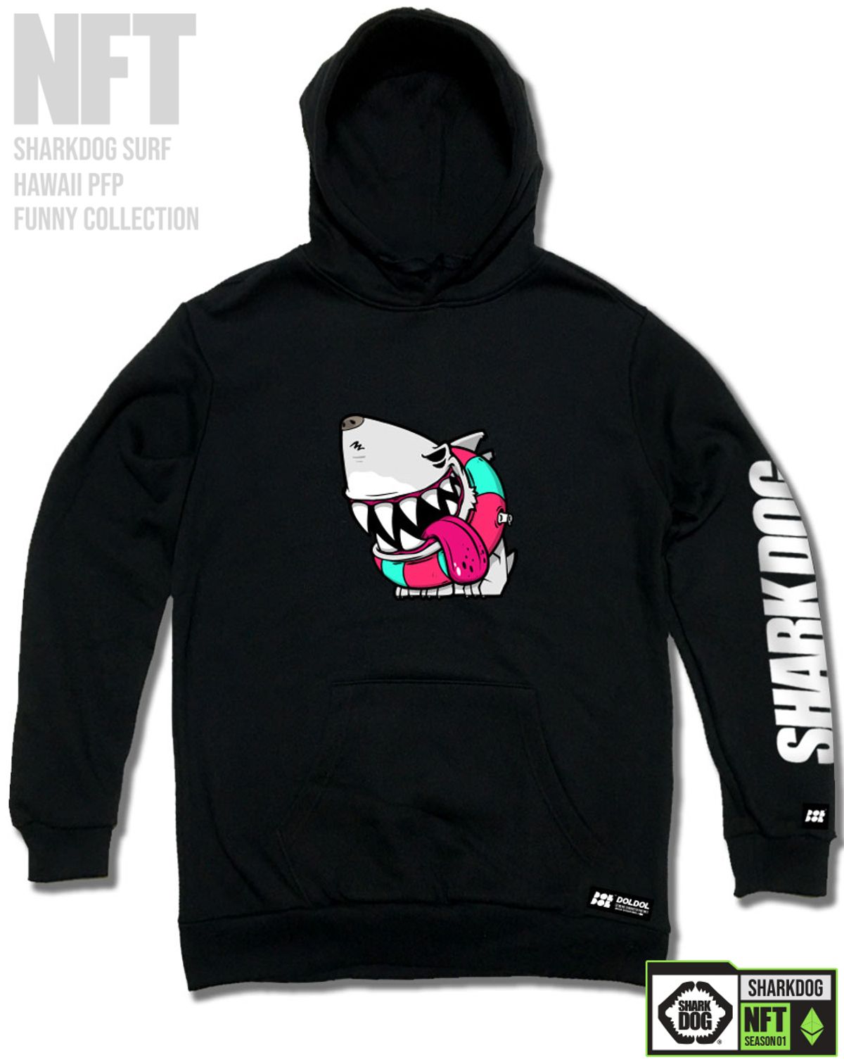돌돌(DOLDOL) SHARK-DOG-HOODY-226 샤크독 서핑 하와이 NFT 캐릭터 그래픽 후드티 후디