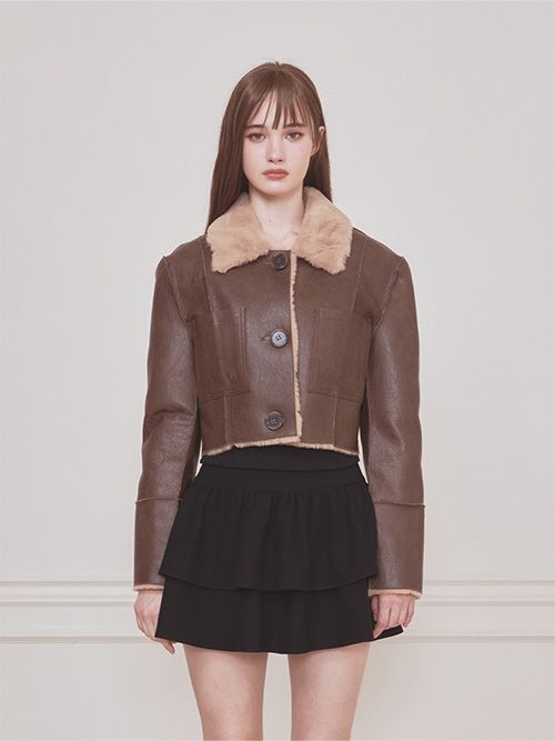 レザージャケット・コート Not your rose Short reversible leather mustang BKS1025 MUSINSA | NOT YOUR ROSE Short Reversible Leather Mustang (Brown)