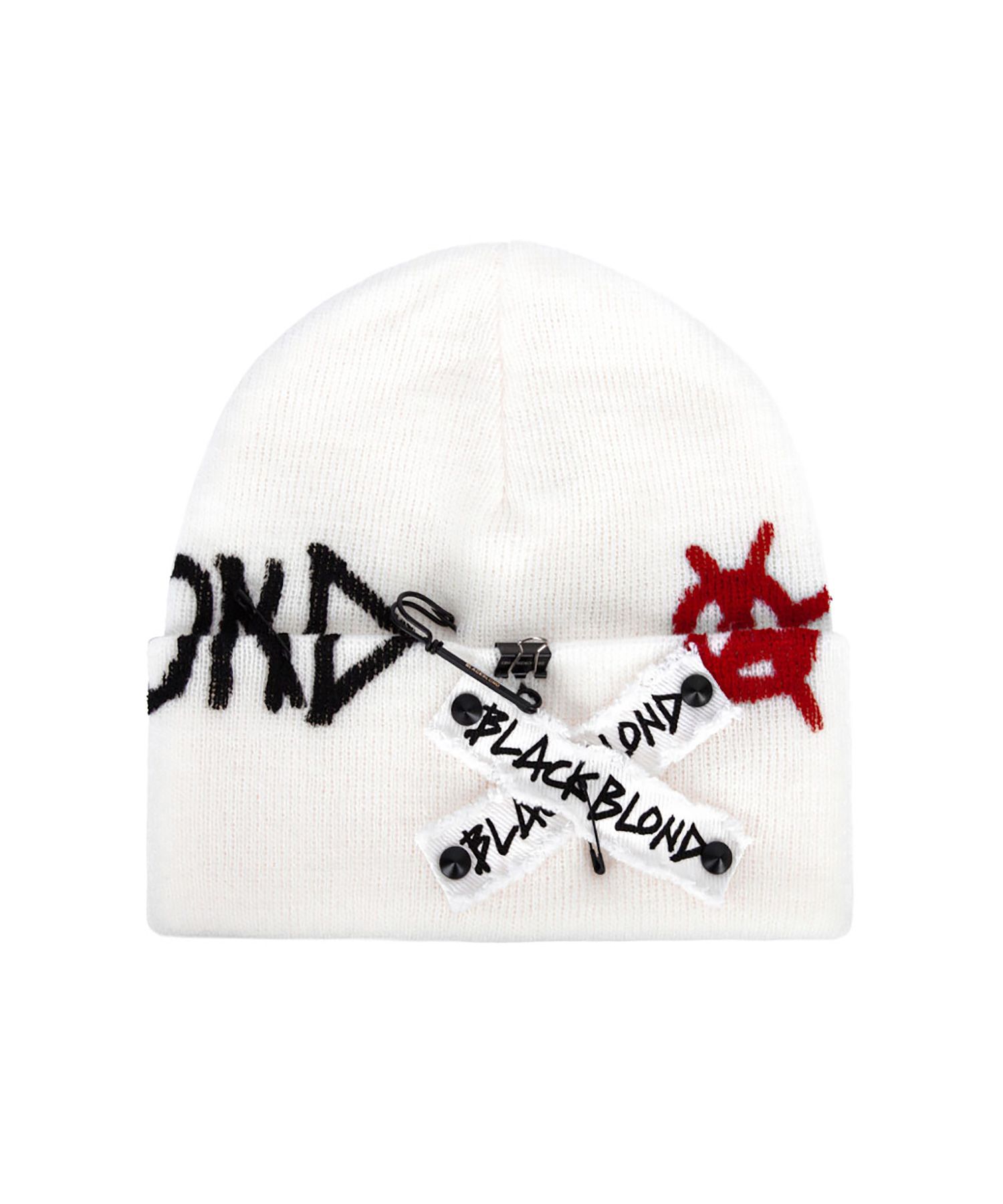 MUSINSA | BLACKBLOND Vivid Graffiti Logo Patch Beanie (White)