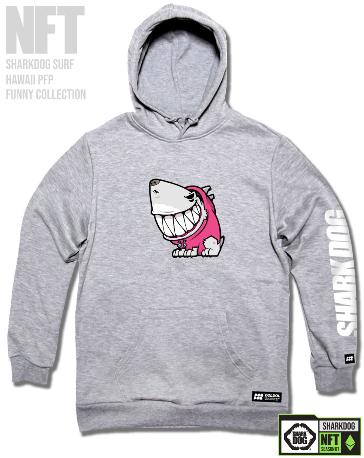돌돌(DOLDOL) SHARK-DOG-HOODY-227 샤크독 서핑 하와이 NFT 캐릭터 그래픽 후드티 후디